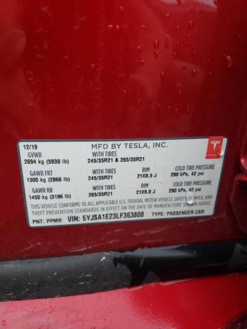 5YJSA1E23LF363808 - 2020 TESLA MODEL S Կարմիր լուսանկար 13