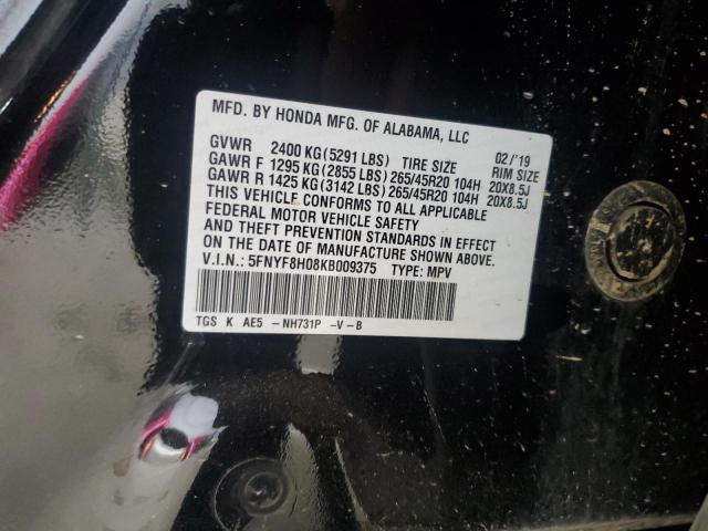 5FNYF8H08KB009375 - 2019 HONDA PASSPORT ELITE Schwarz Foto 13