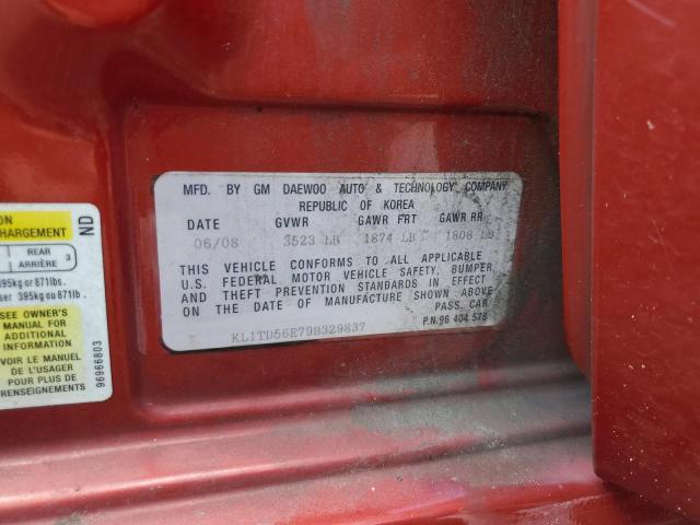 KL1TD56E79B329837 - 2009 CHEVROLET AVEO LS 红色 照片 13