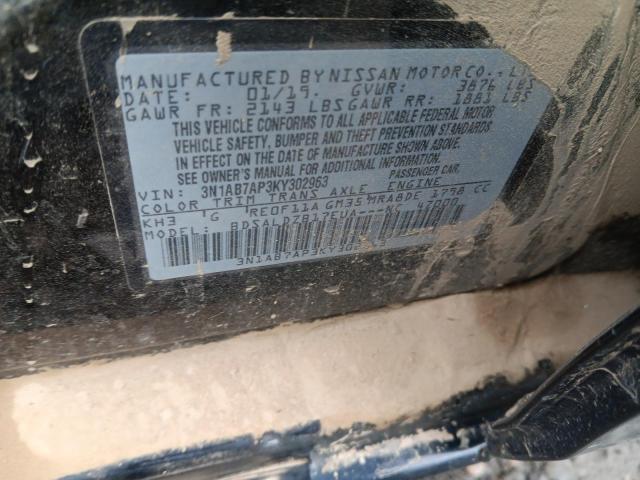 3N1AB7AP3KY302963 - 2019 NISSAN SENTRA S BLACK photo 12