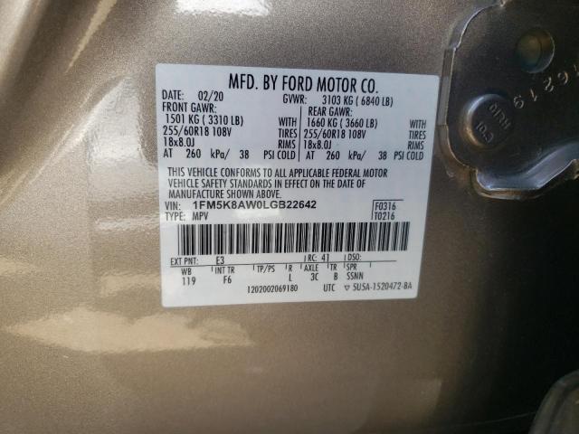 1FM5K8AW0LGB22642 - 2020 FORD EXPLORER POLICE INTERCEPTOR GOLD photo 13