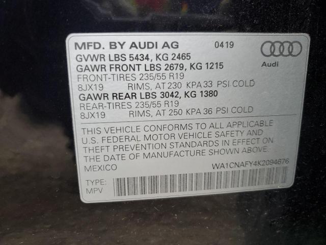 WA1CNAFY4K2094676 - 2019 AUDI Q5 PRESTIGE BLACK photo 10