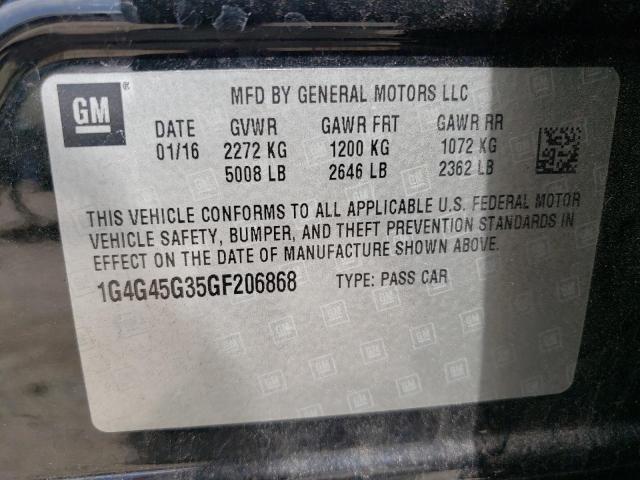 1G4G45G35GF206868 - 2016 BUICK LACROSSE SPORT TOURING BLACK photo 12