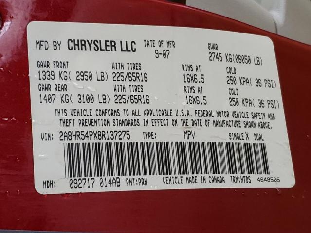 2A8HR54PX8R137275 - 2008 CHRYSLER TOWN & COU TOURING 红色 照片 13