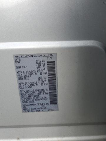 5N1AL0MM3DC334130 - 2013 INFINITI JX35 SILVER photo 12