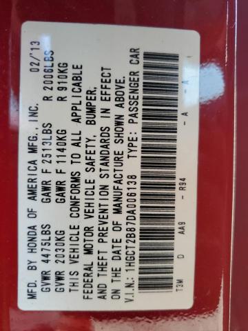 1HGCT2B87DA006138 - 2013 HONDA ACCORD EXL RED photo 12