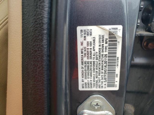 5J6TF2H51AL001126 - 2010 HONDA ACCORD CRO EXL GRAY photo 13