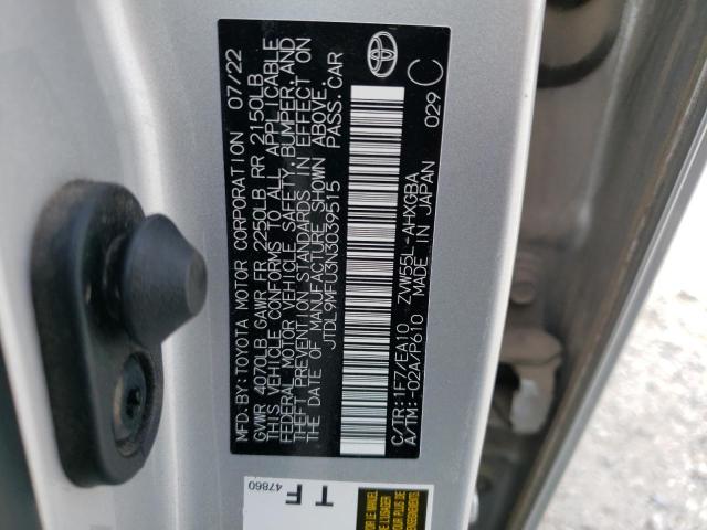 JTDL9MFU3N3039515 - 2022 TOYOTA PRIUS LE SILVER photo 12