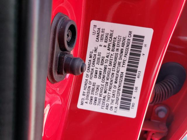 2HGFC2F87KH523834 - 2019 HONDA CIVIC SPORT RED photo 12