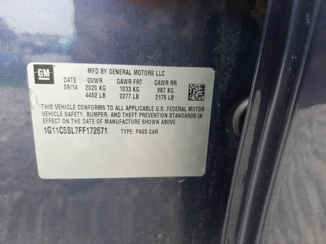 1G11C5SL7FF172671 - 2015 CHEVROLET MALIBU 1LT 蓝色 照片 13