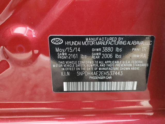 5NPDH4AE2EH537443 - 2014 HYUNDAI ELANTRA SE RED photo 13