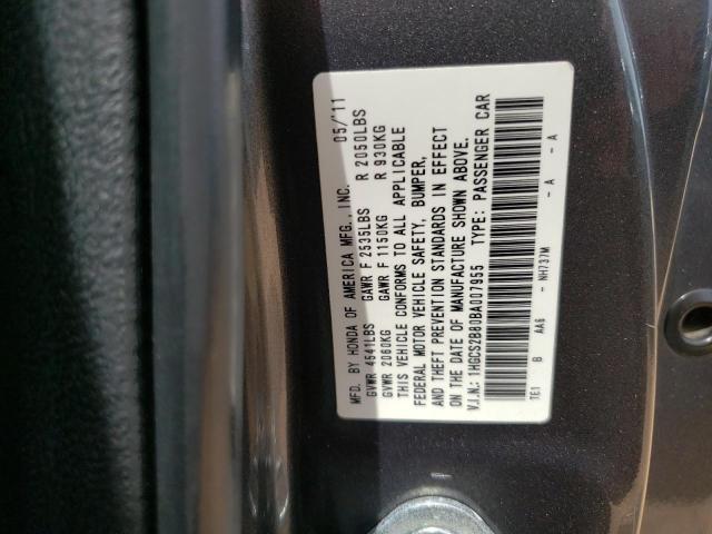 1HGCS2B80BA007955 - 2011 HONDA ACCORD EXL GRAY photo 12