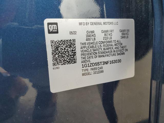 1G1ZD5ST3NF163030 - 2022 CHEVROLET MALIBU LT BLUE photo 13