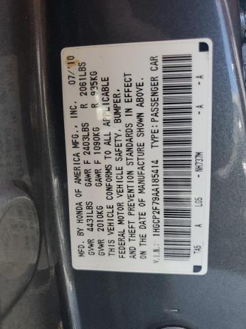 1HGCP2F79AA185414 - 2010 HONDA ACCORD EX GRAY photo 12