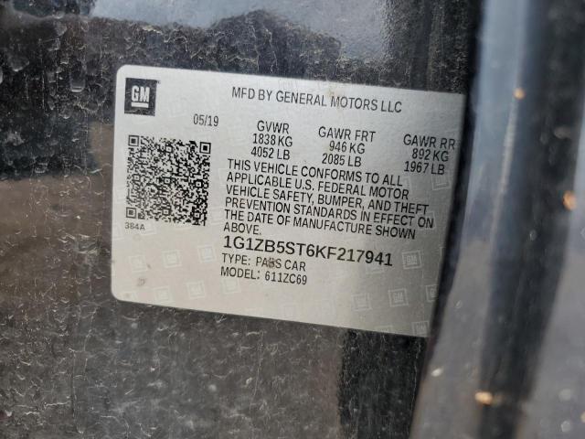 1G1ZB5ST6KF217941 - 2019 CHEVROLET MALIBU LS შავი ფოტო 12