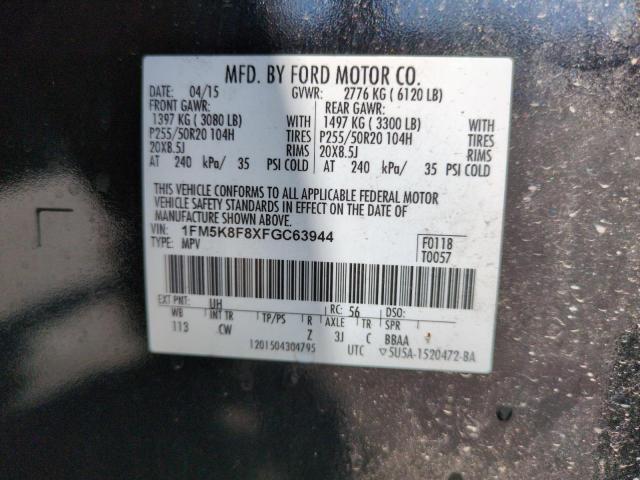 1FM5K8F8XFGC63944 - 2015 FORD EXPLORER LIMITED 黑色 照片 13