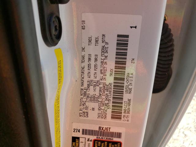 5TFTY5F13JX010145 - 2018 TOYOTA TUNDRA DOUBLE CAB SR/SR5 WHITE photo 12
