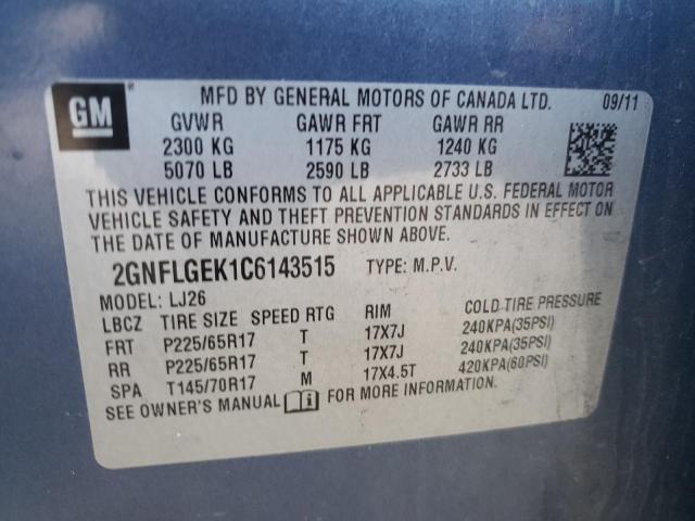 2GNFLGEK1C6143515 - 2012 CHEVROLET EQUINOX LTZ BLUE photo 13