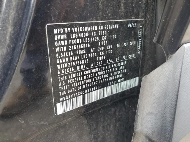 WVGAV7AX6CW584041 - 2012 VOLKSWAGEN TIGUAN S BLACK photo 13