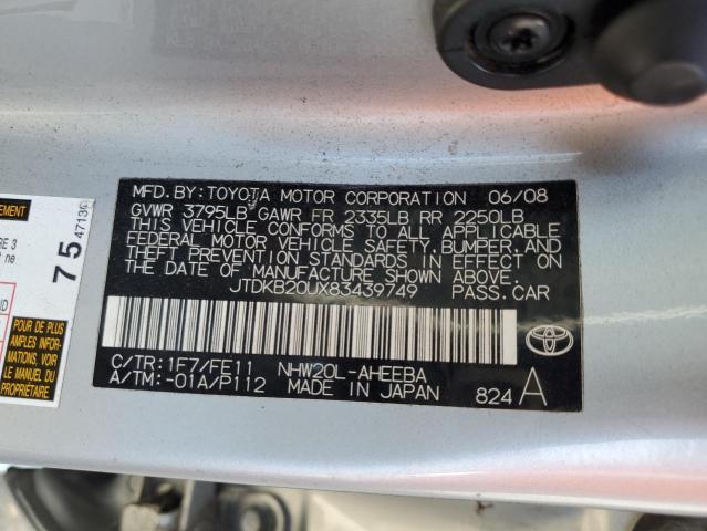 JTDKB20UX83439749 - 2008 TOYOTA PRIUS SILVER photo 12