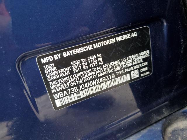 WBA73BJ04NWX49319 - 2022 BMW 540 XI BLUE photo 12