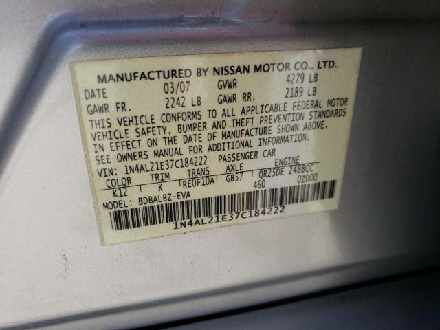 1N4AL21E37C184222 - 2007 NISSAN ALTIMA 2.5 SILVER photo 12