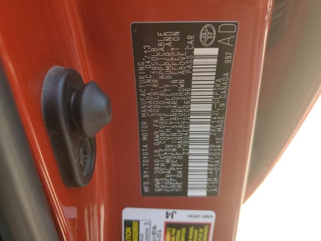 2T1BU4EE7DC066596 - 2013 TOYOTA COROLLA BASE ნარინჯისფერი ფოტო 12