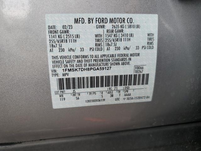 1FMSK7DH8PGA59127 - 2023 FORD EXPLORER XLT SILVER photo 13