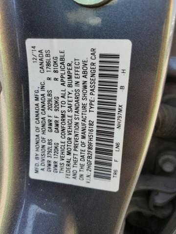 2HGFB2F89FH516182 - 2015 HONDA CIVIC EX CHARCOAL photo 13