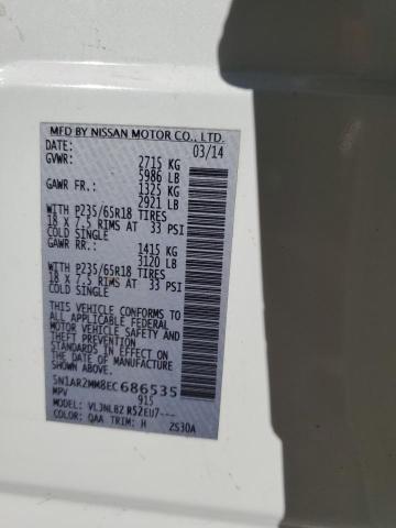 5N1AR2MM8EC686535 - 2014 NISSAN PATHFINDER S WHITE photo 10