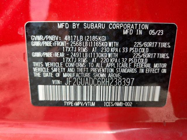JF2GUADC6RH238397 - 2024 SUBARU CROSSTREK PREMIUM RED photo 13