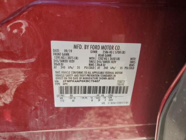 2FMPK4AP6KBC70407 - 2019 FORD EDGE ST RED photo 14