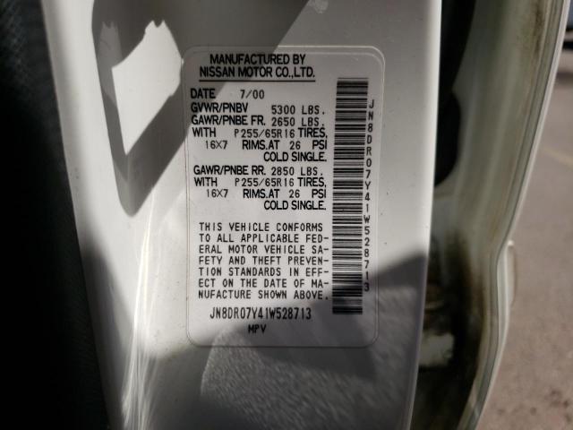 JN8DR07Y41W528713 - 2001 NISSAN PATHFINDER LE 白色 照片 12