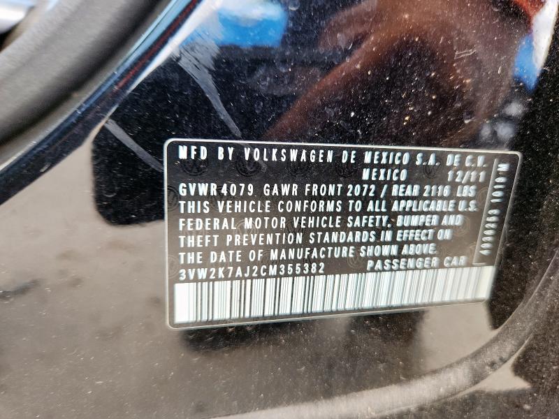 3VW2K7AJ2CM355382 - 2012 VOLKSWAGEN JETTA BASE BLACK photo 12