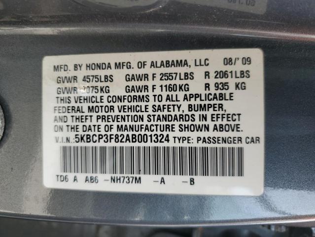 5KBCP3F82AB001324 - 2010 HONDA ACCORD EXL GRAY photo 12