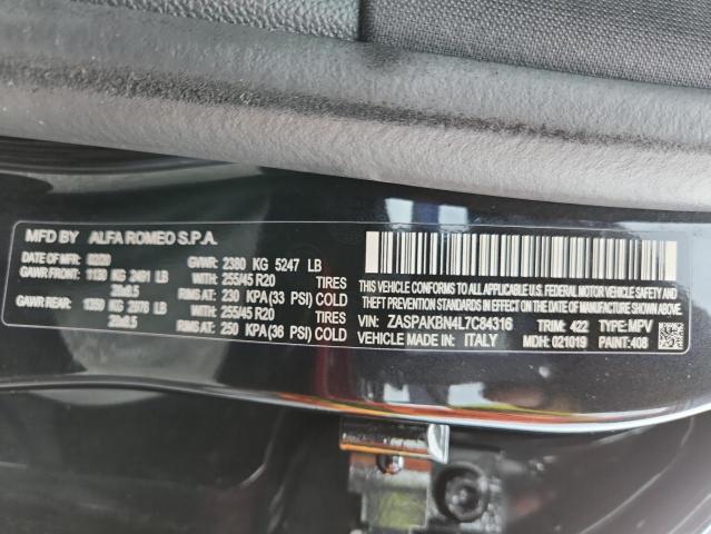 ZASPAKBN4L7C84316 - 2020 ALFA ROMEO STELVIO TI შავი ფოტო 13