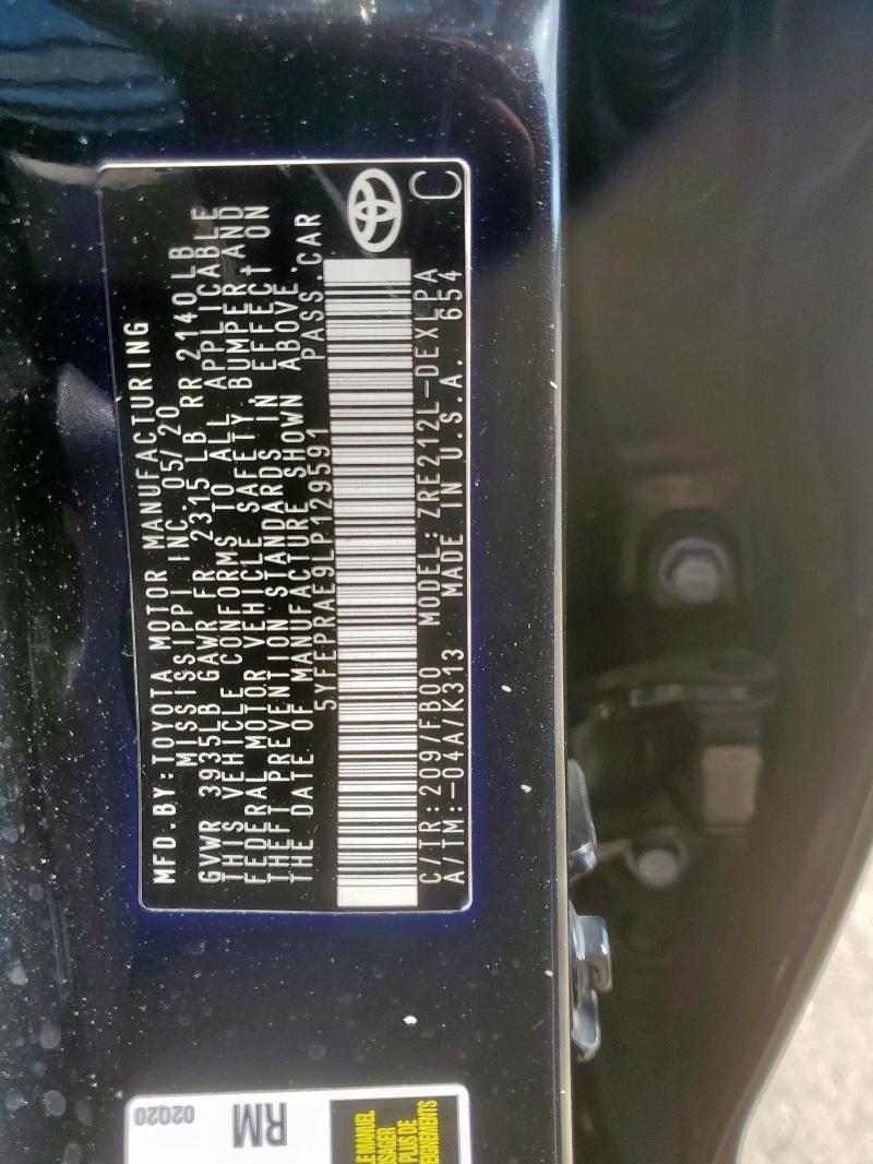 5YFEPRAE9LP129591 - 2020 TOYOTA COROLLA LE BLACK photo 13