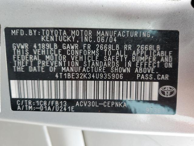 4T1BE32K34U935906 - 2004 TOYOTA CAMRY LE SILVER photo 13