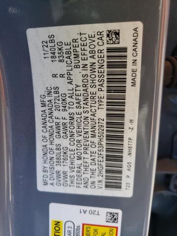 2HGFE2F53PH502972 - 2023 HONDA CIVIC SPORT ნაცრისფერი ფოტო 12