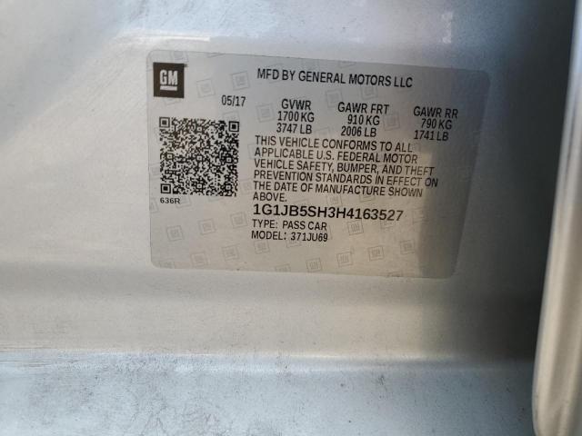 1G1JB5SH3H4163527 - 2017 CHEVROLET SONIC LS SILVER photo 12