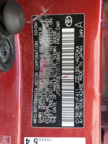 JTDBR32E770110885 - 2007 TOYOTA COROLLA CE RED photo 12