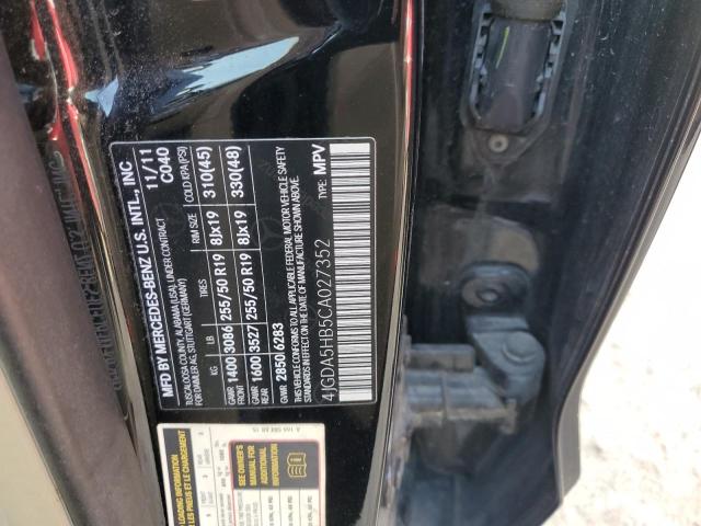 4JGDA5HB5CA027352 - 2012 MERCEDES-BENZ ML 350 4MATIC BLACK photo 13