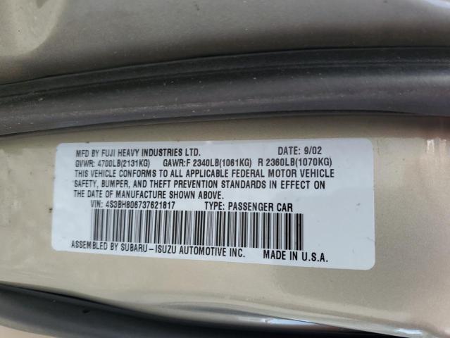 4S3BH806737621817 - 2003 SUBARU LEGACY OUTBACK H6 3.0 LL BEAN GOLD photo 13