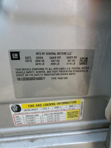 1G1ZC5E02CF300671 - 2012 CHEVROLET MALIBU 1LT SILVER photo 12