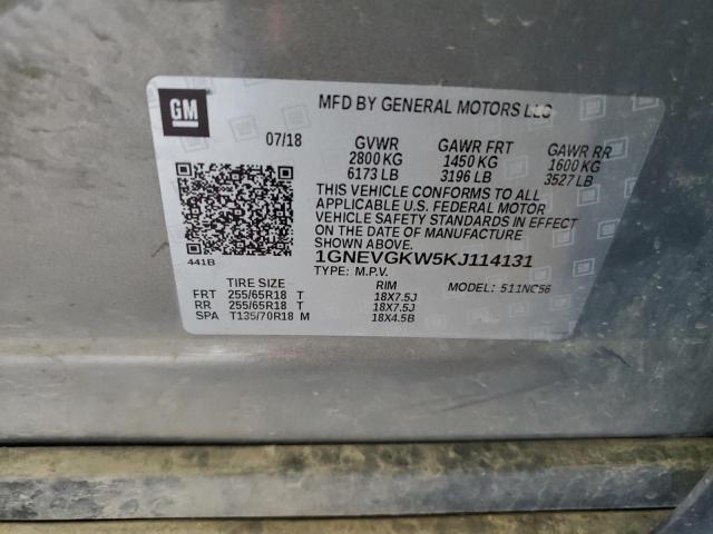 1GNEVGKW5KJ114131 - 2019 CHEVROLET TRAVERSE LT GRAY photo 13
