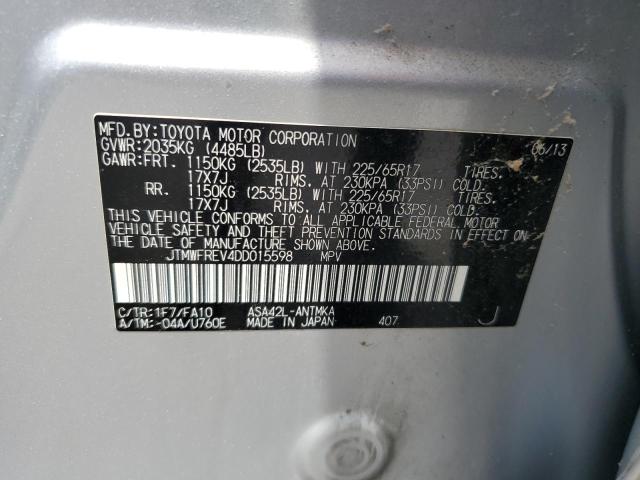 JTMWFREV4DD015598 - 2013 TOYOTA RAV4 XLE SILVER photo 13