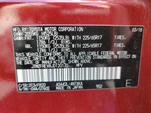 JTMZFREV8JD120170 - 2018 TOYOTA RAV4 LE Rot Foto 13