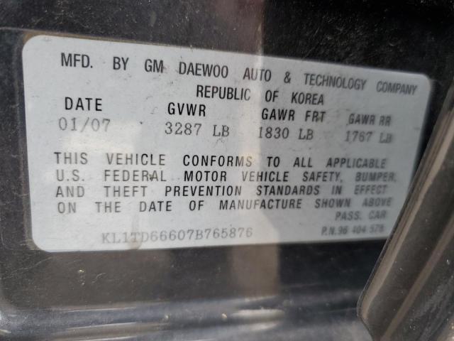 KL1TD66607B765876 - 2007 CHEVROLET AVEO BASE BLACK photo 13