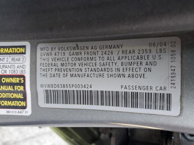 WVWBD63B55P003424 - 2005 VOLKSWAGEN PASSAT GLS 4MOTION GRAY photo 12