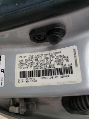 5YFBU4EE6DP200322 - 2013 TOYOTA COROLLA BASE SILVER photo 10